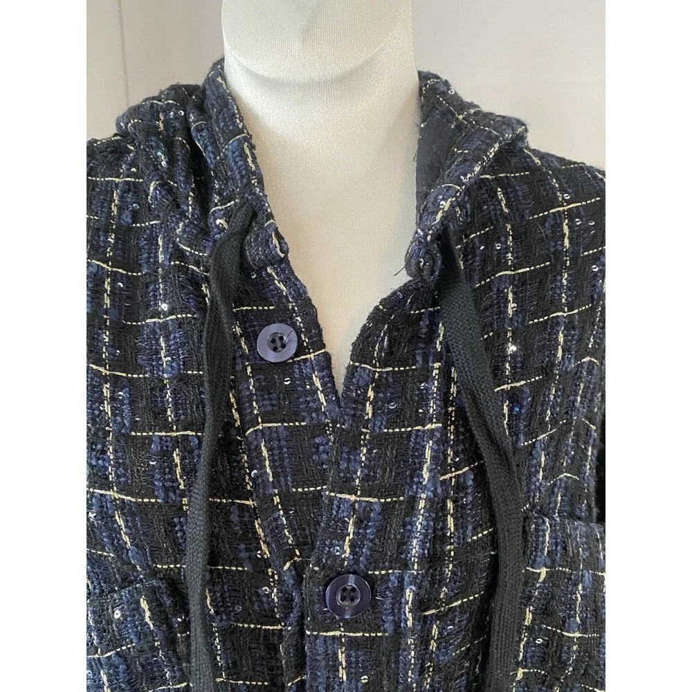 faith connexion Tweed Oversized Hooded Shirt Jacket Metalic Sequence M